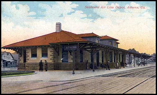 Old postcard view of Athens Seaboard depot. View from trackside.