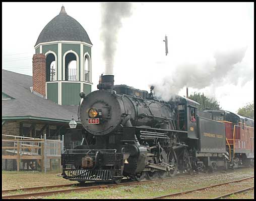 No. 610 rolls by the Chickamauga depot.