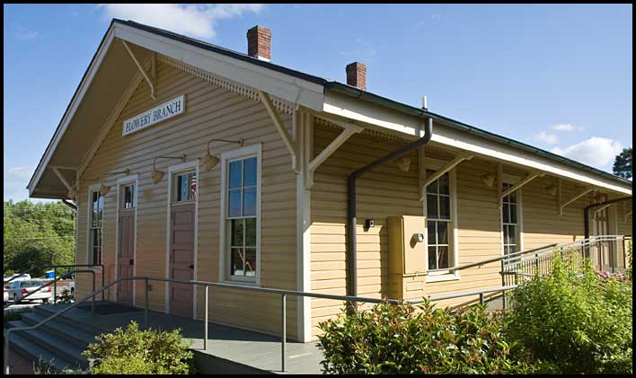 Restored railroad depot in Flowery Branch, Georgia