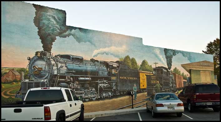 Railroad-themed mural in downtown McDonough, Georgia