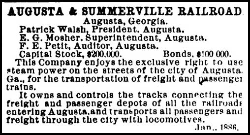 Augusta & Summerville Railroad, 1886