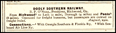 Dooly Southern Railway timetable