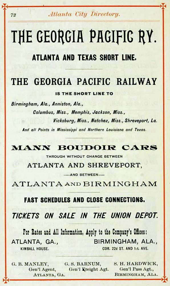 Georgia Pacific Railway, 1891 advertisement