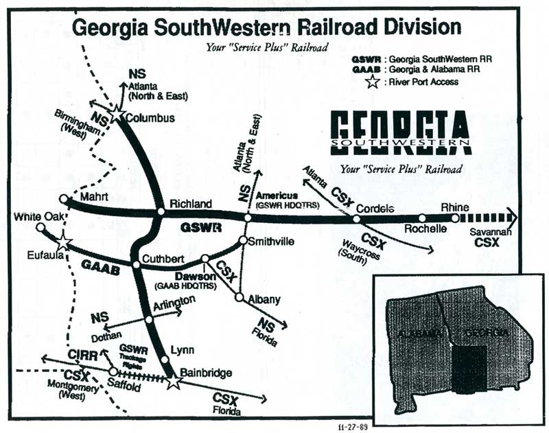 Georgia Southwestern Railroad, 1989 map