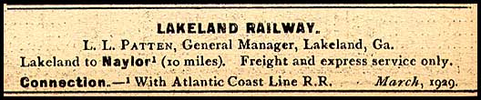 Lakeland Railway, listing in 1929 Official Guide