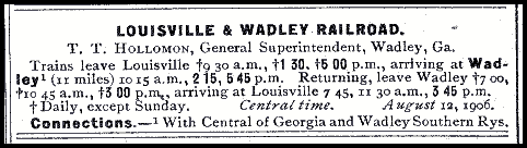 Louisville &  Wadley RR 1906 timetable
