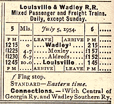 Louisville & Wadley 1955 timetable