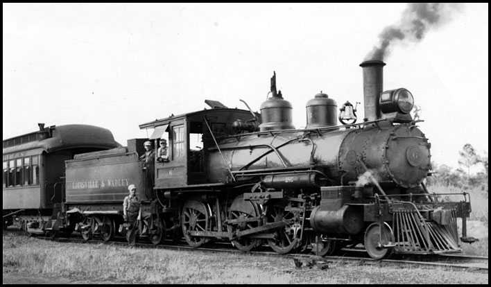 Louisville & Wadley Railroad engine no. 6 in 1940, J.C. Edenfield