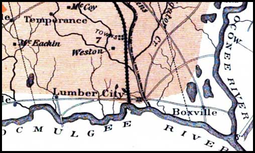 1870s map of Lumber City, Georgia, area