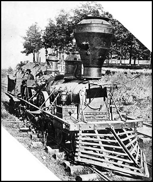 Damage steam locomotive, possibly the General, Atlanta, 1864