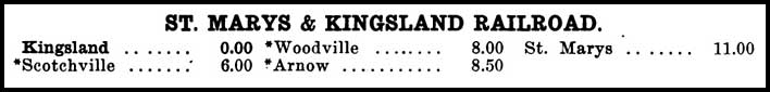 St. Marys & Kingsland Railroad mileage table