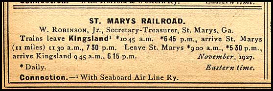 St. Marys Railroad, 1927 timetable