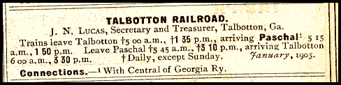 Talbotton RR listing in 1906 Official Guide