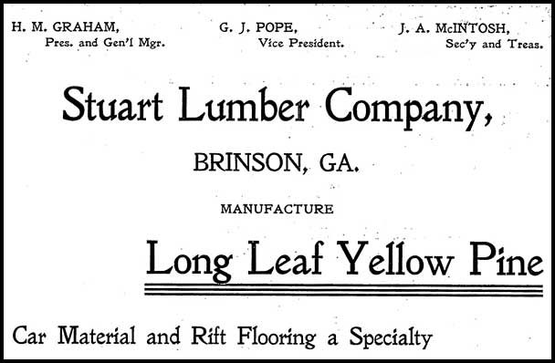 Advertisement for Stuart Lumber Co., Brinson, GA