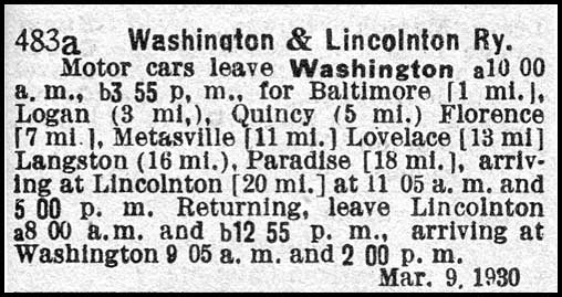 Washington & Lincolnton Railroad, 1930 timetable